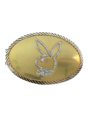 VINTAGE Playboy gold big buckle belt incrusted crystal jewels embellishments